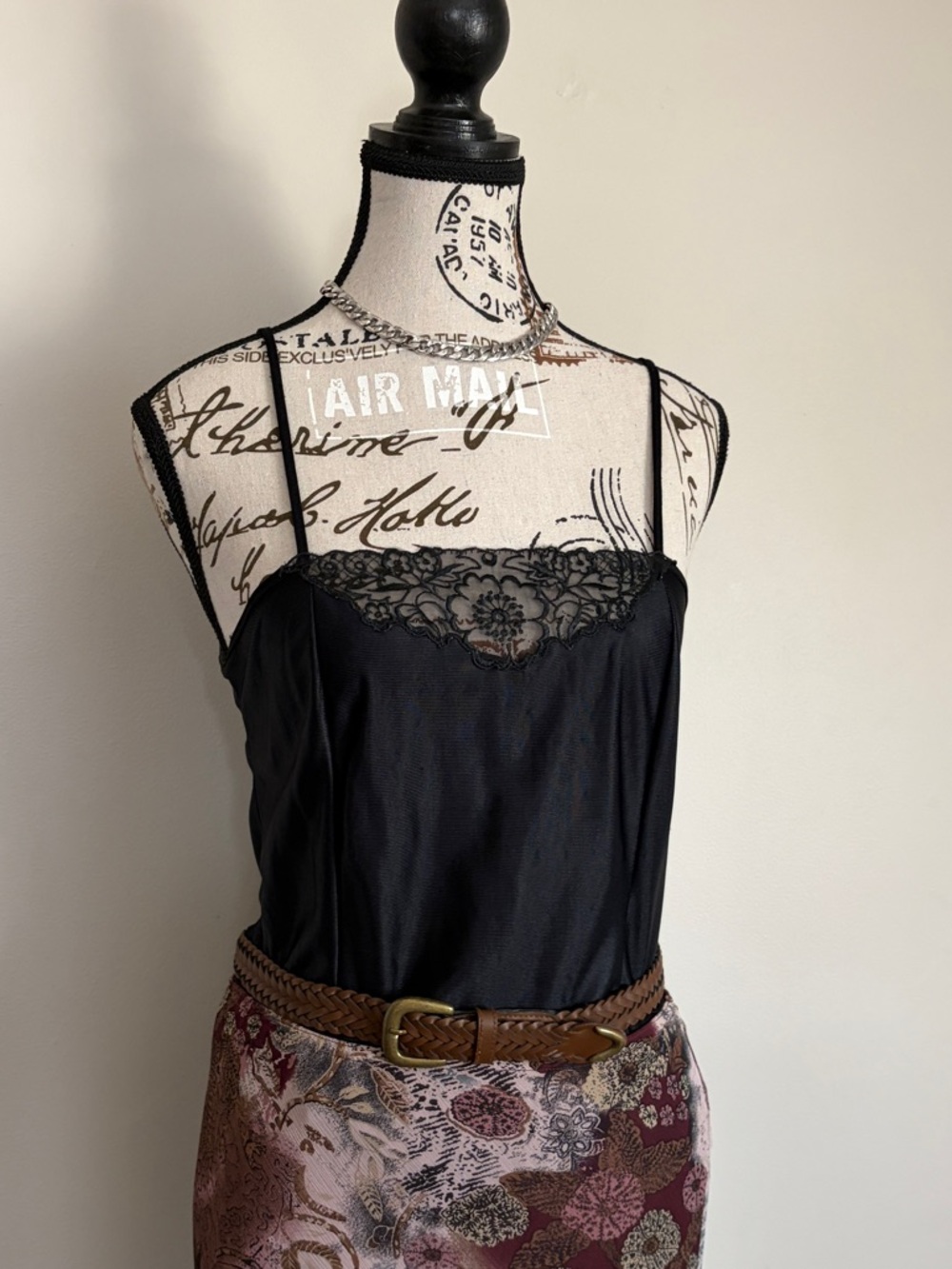 vintage black layering cami with lace detail